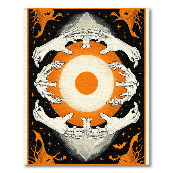 Spooky Skeleton Hands Orange Eye Area Rug