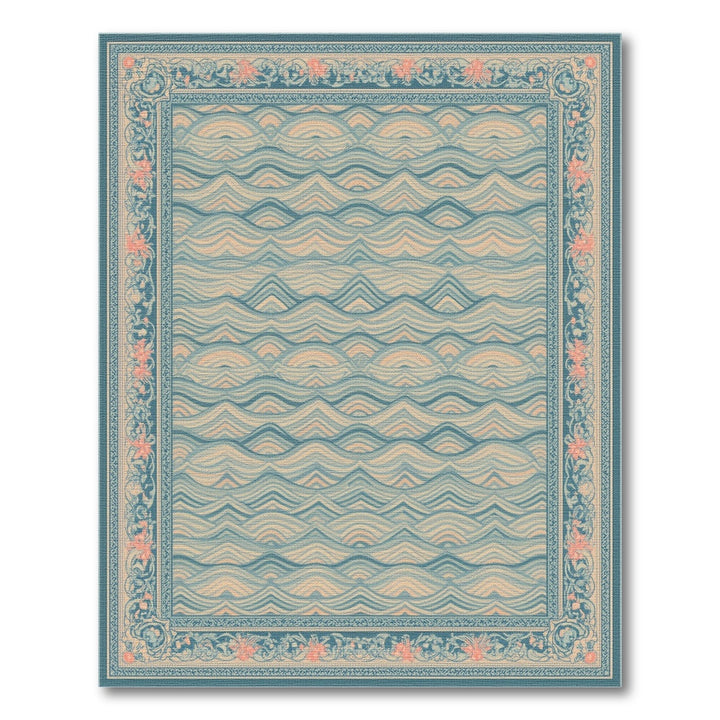 Blue Teal Wave Floral Vintage Area Rug