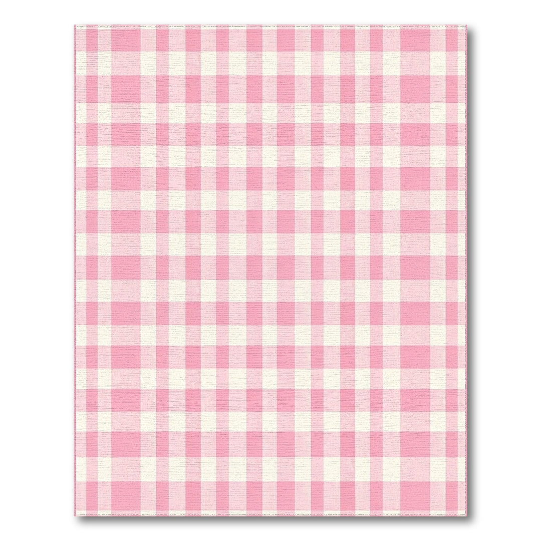 Rustic Farmhouse Pink Gingham Checkered Washable Area Rug