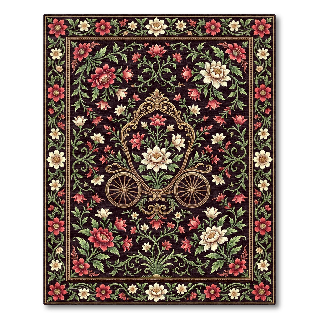 Antique Red Floral Carriage Motif Rug