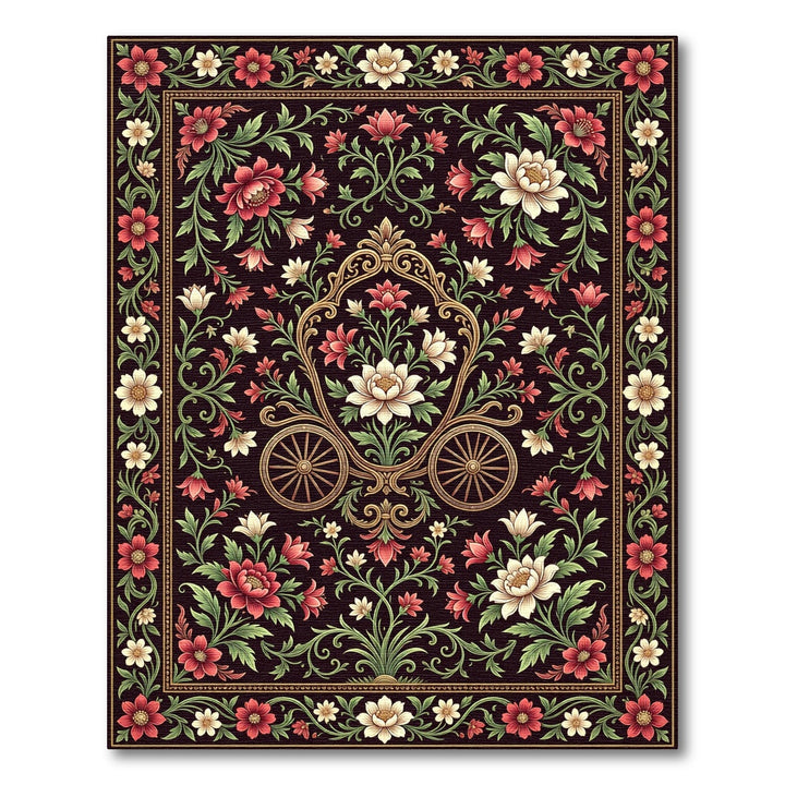 Antique Red Floral Carriage Motif Rug