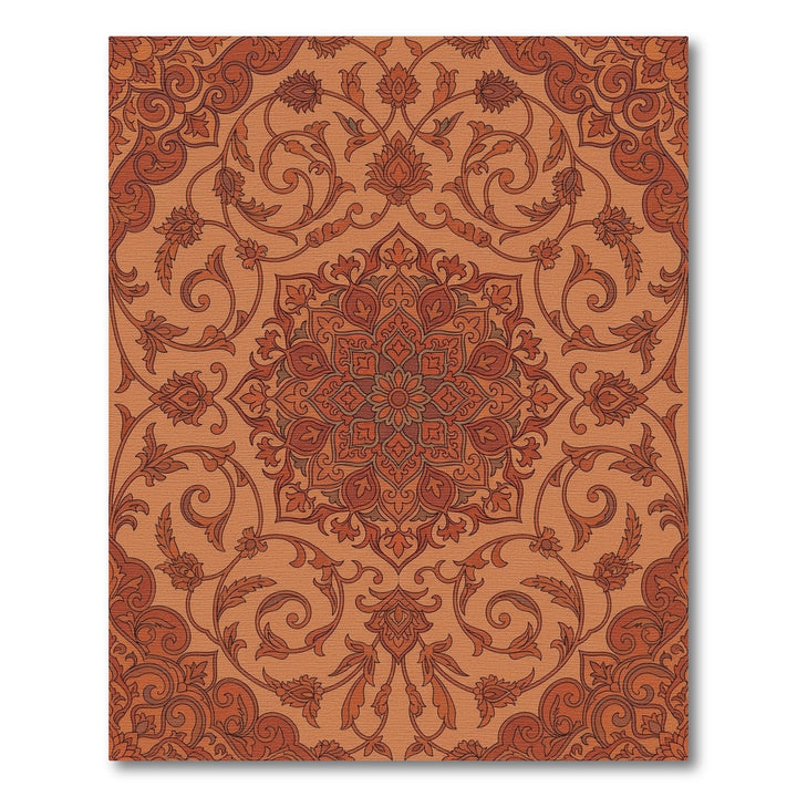 Terracotta Floral Medallion Intricate Scroll Rug
