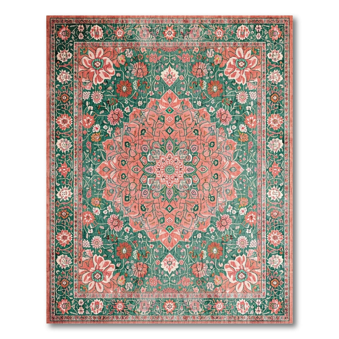 Green Floral Vintage Area Rug