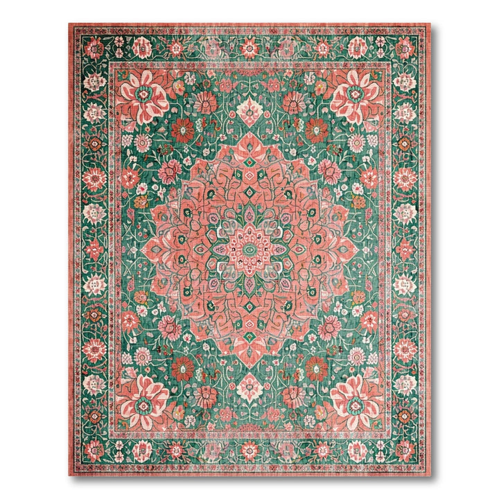 Green Floral Vintage Area Rug