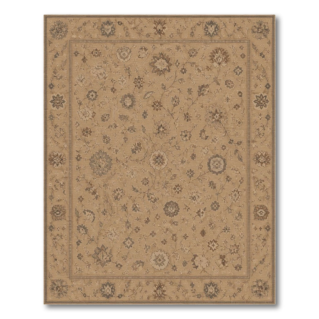 Beige and Neutral Beige Traditional Persian Floral Area Rug
