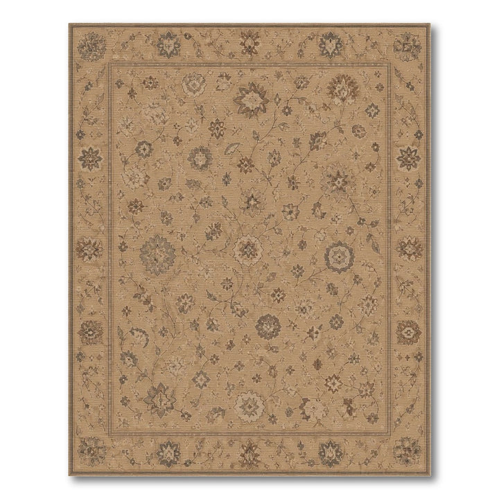 Beige and Neutral Beige Traditional Persian Floral Area Rug
