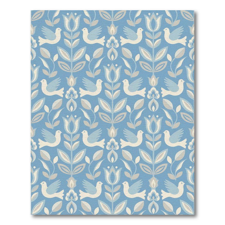 Blue Dove Floral Folk Art Rug
