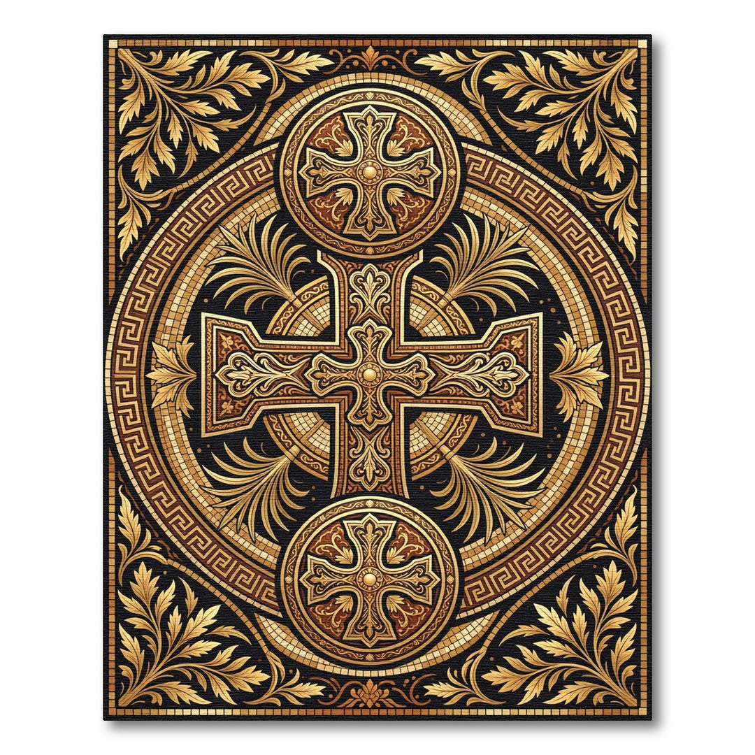Ornate Gold Cross Scrollwork Rug