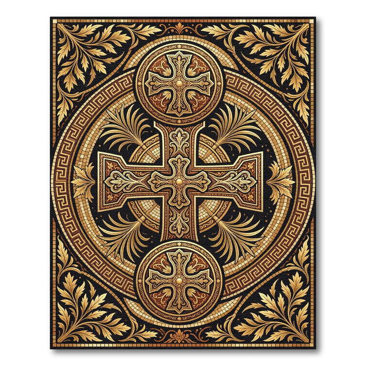 Ornate Gold Cross Scrollwork Rug