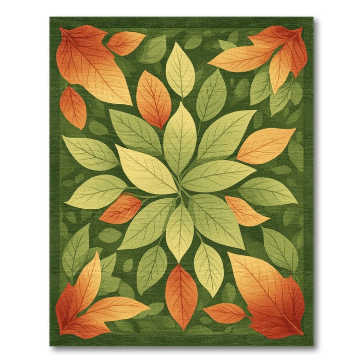 Green Autumn Leaf Floral Area Rug