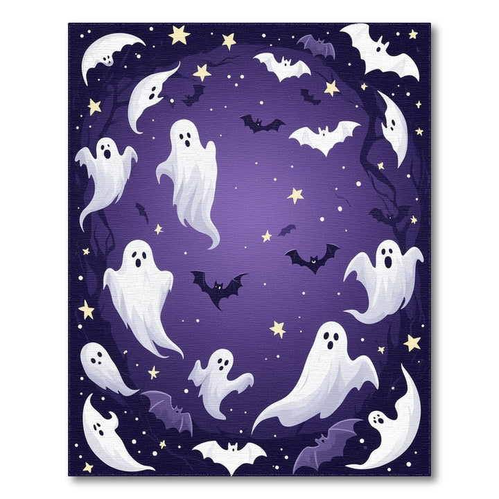 Halloween Ghosts and Bats Purple Area Rug