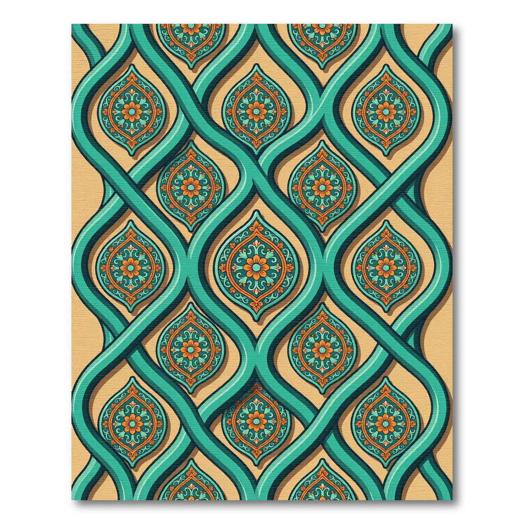 Turquoise Orange Medallion Art Deco Rug