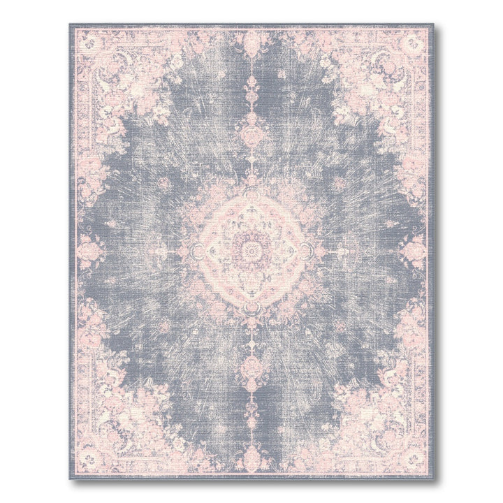 Distressed Vintage Pink Floral Grey Area Rug