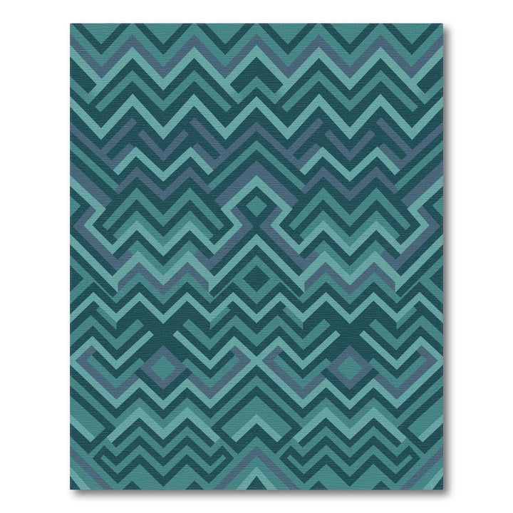 Teal Geometric Maze Chevron Rug