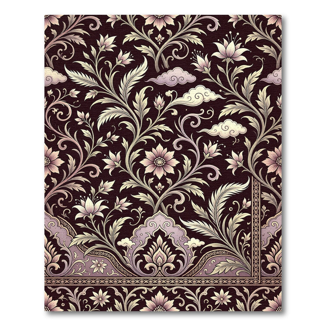 Elegant Plum Floral Paisley Border Rug