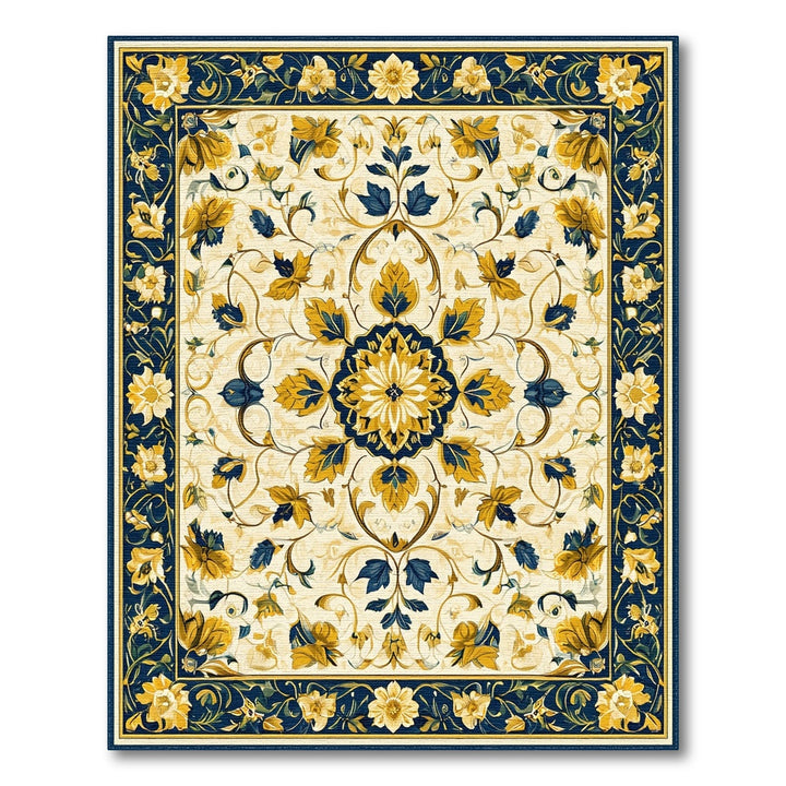 Blue and Gold Floral Medallion Area Rug