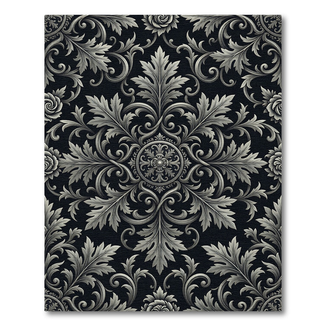 Intricate Silver Foliage Scrollwork Rug