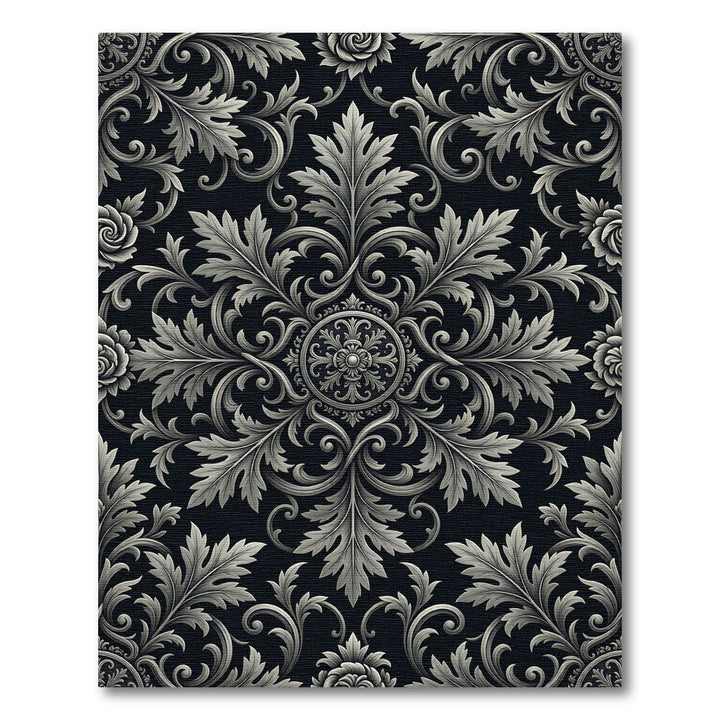 Intricate Silver Foliage Scrollwork Rug