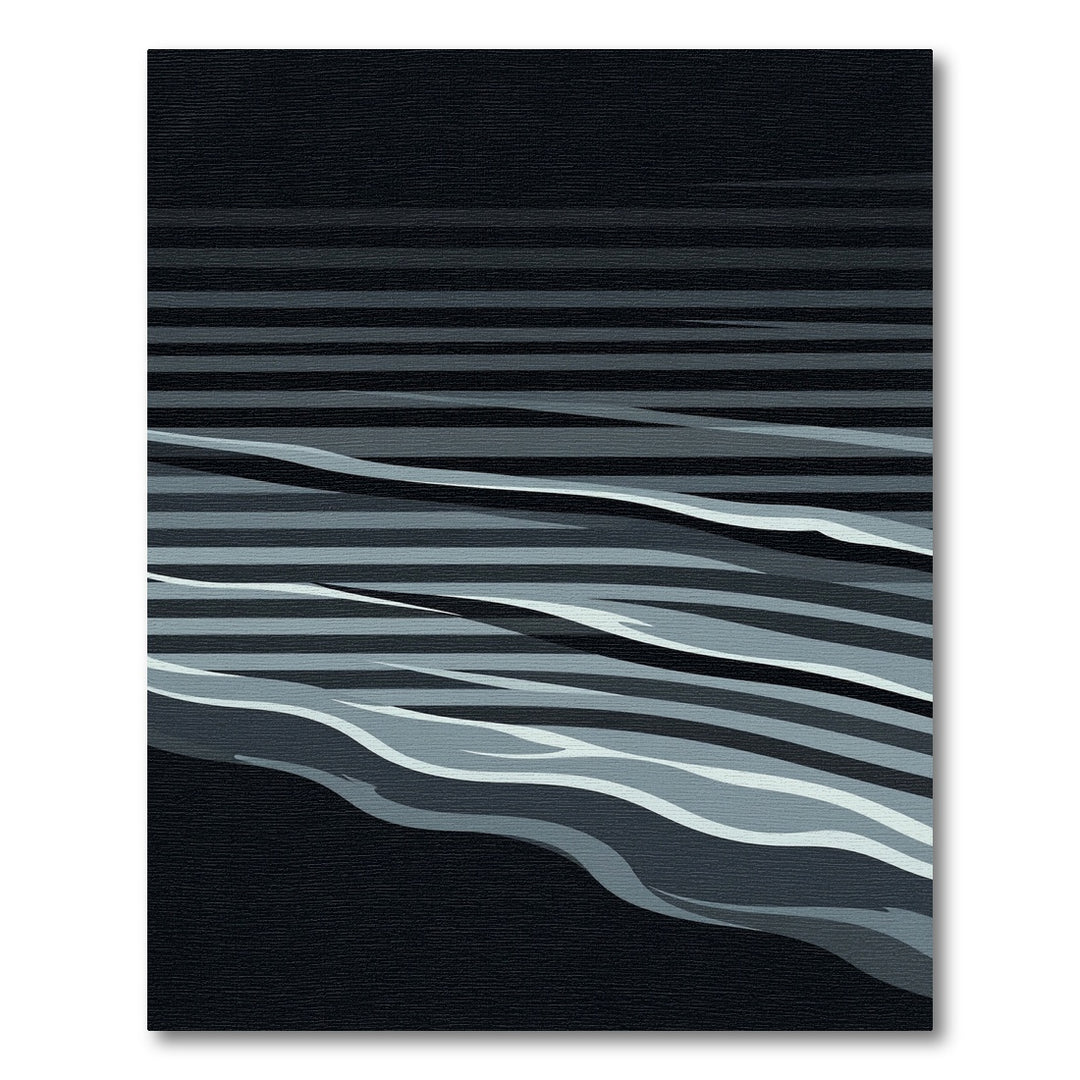 Abstract Gray and Black Wave Rug