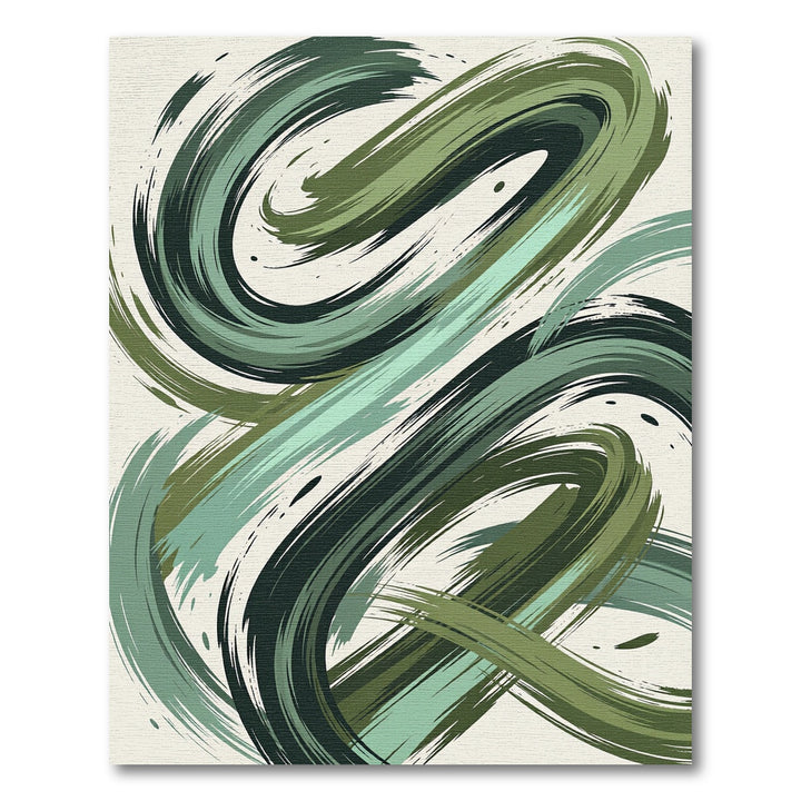 Abstract Green Brush Stroke Swirls Rug