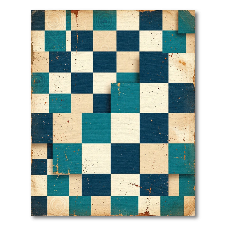 Retro Teal Blue Checkerboard Rug