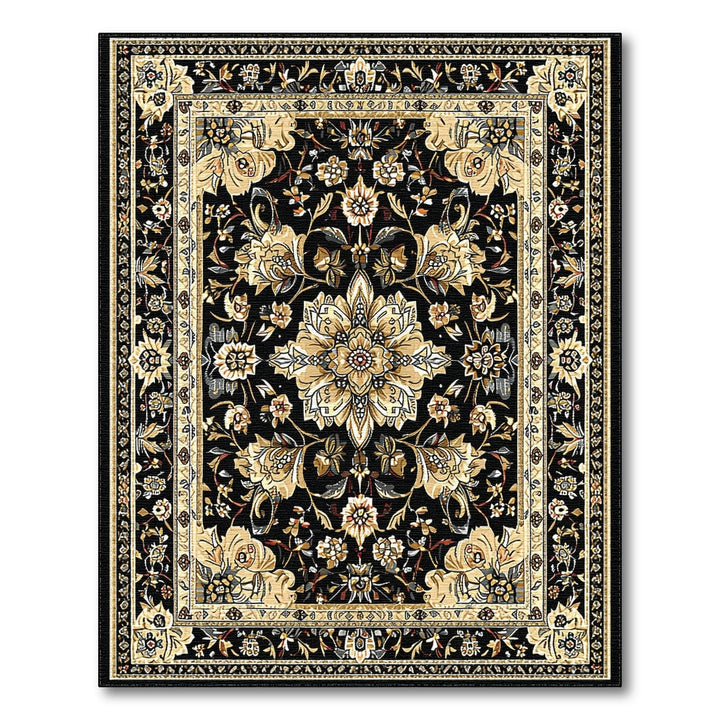 Black Gold Persian Floral Medallion Area Rug