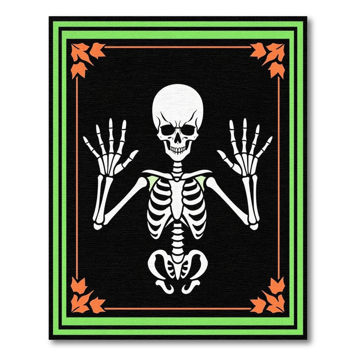 Spooky Skeleton Orange Leaf Border Rug