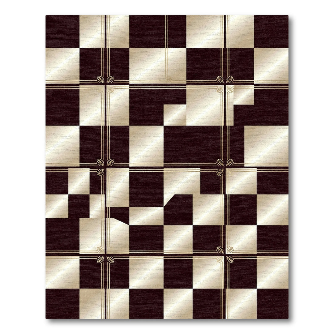 Dark Red Gold Geometric Squares Rug