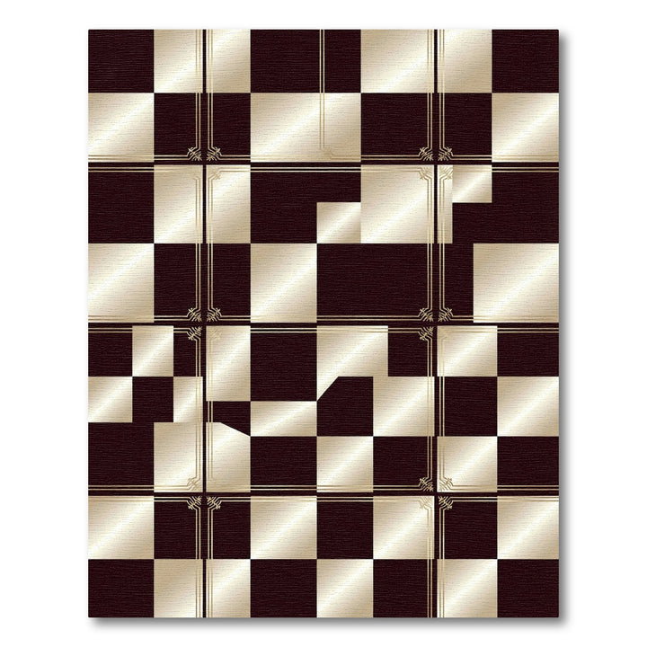 Dark Red Gold Geometric Squares Rug