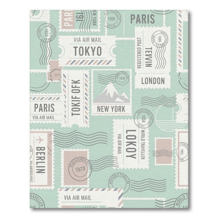 Vintage Travel Postmark Collage Square Rug
