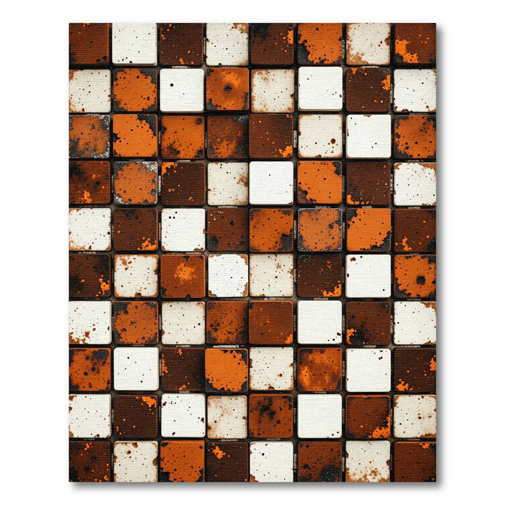 Rustic Earthy Tile Checkerboard Rug