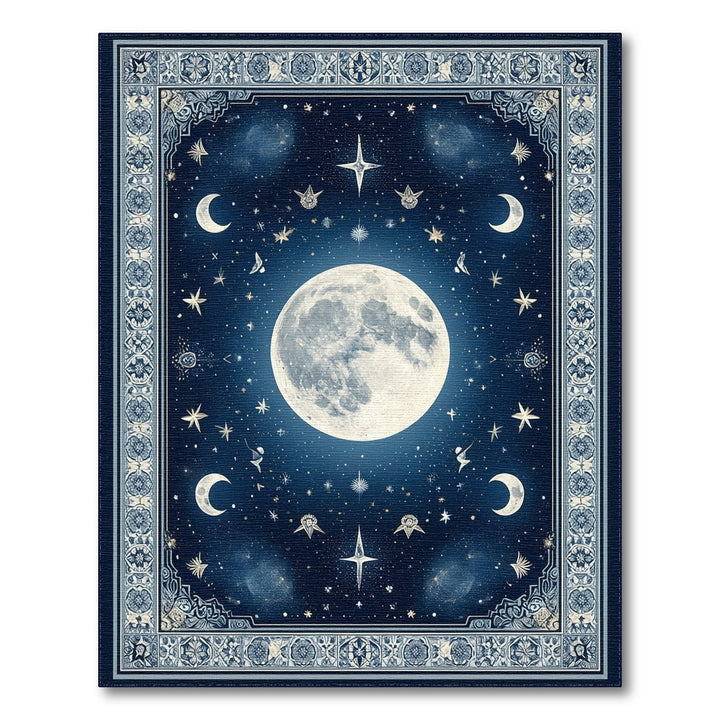Vintage Blue Celestial Moon Area Rug