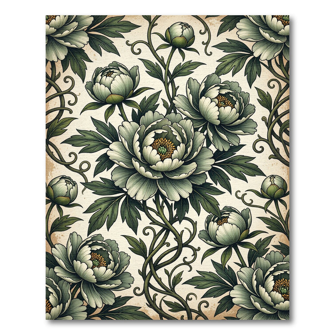 Pale Green Floral Vine Art Nouveau Rug