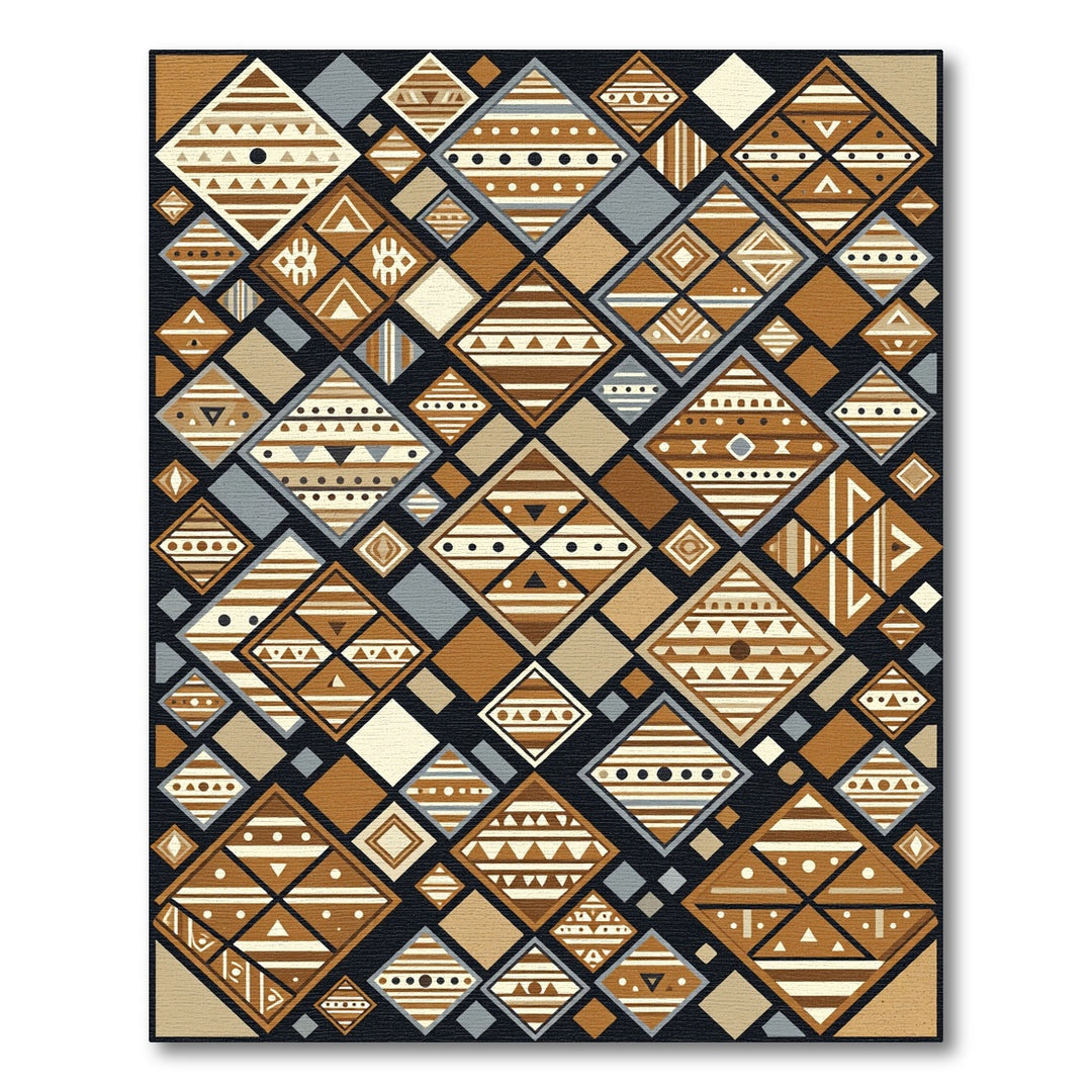 Brown Geometric Diamond Composition Rug