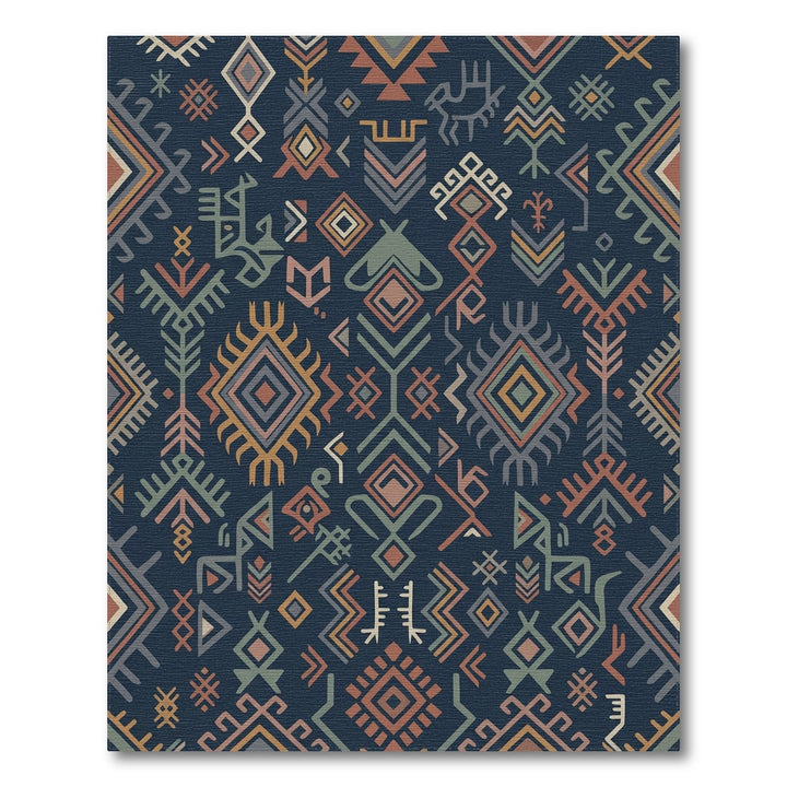 Deep Blue Tribal Geometric Medallion Rug