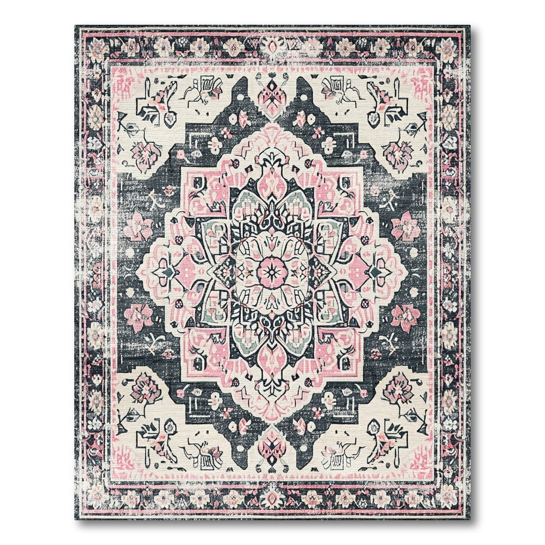 Distressed Vintage Pink Distressed Vintage Medallion Rug