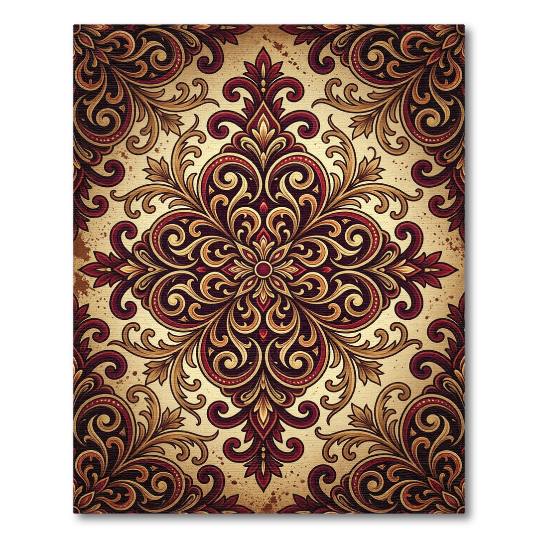 Ornate Burgundy Gold Floral Medallion Rug