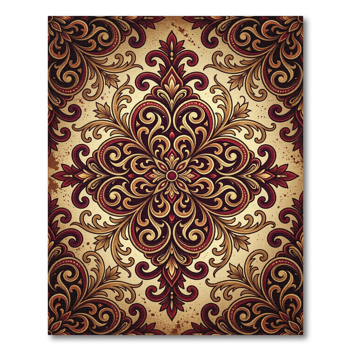 Ornate Burgundy Gold Floral Medallion Rug