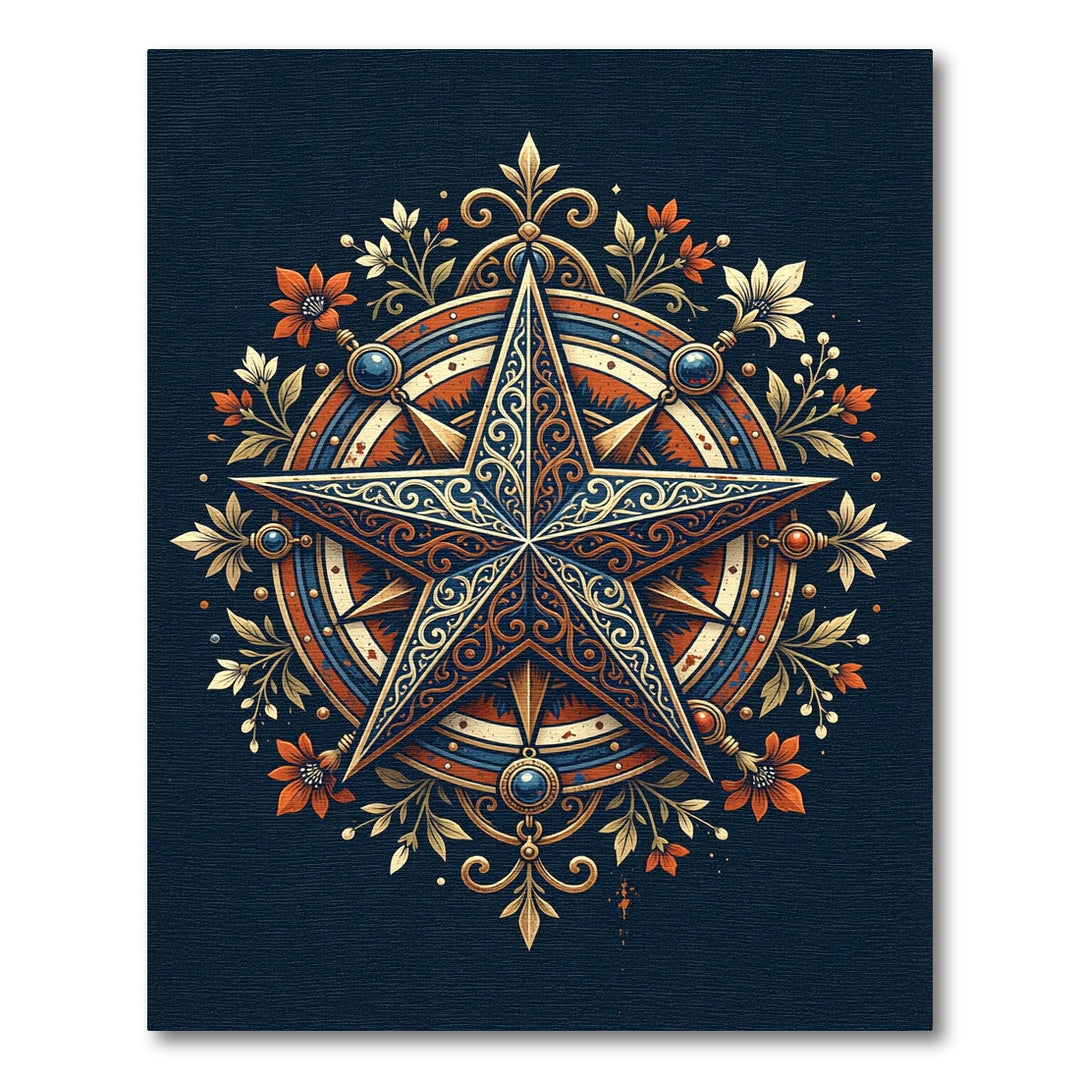 Ornate Star Compass Floral Emblem Rug