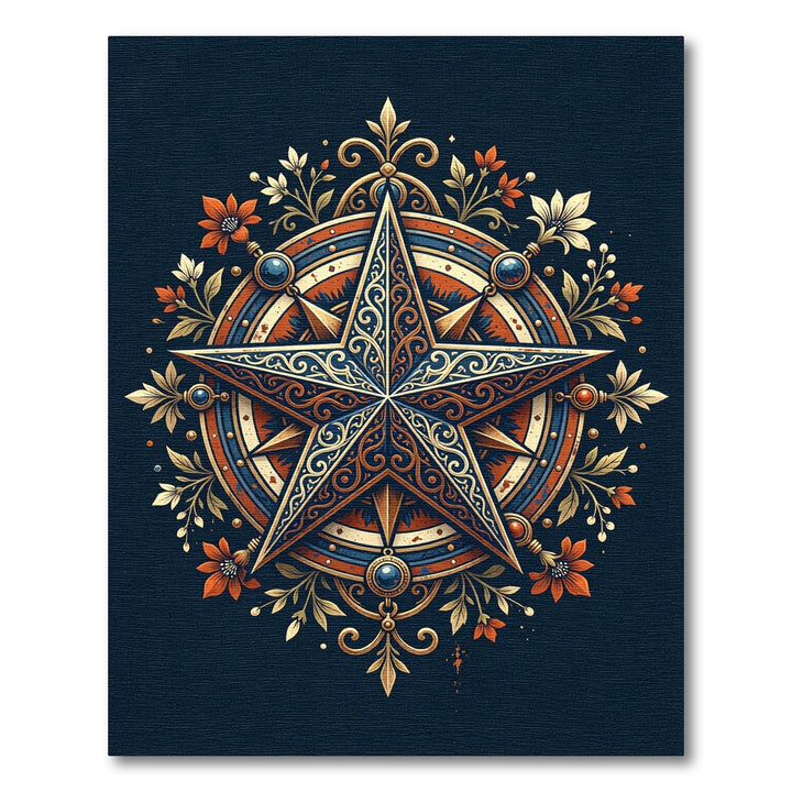 Ornate Star Compass Floral Emblem Rug