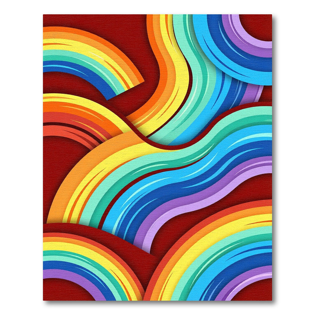 Vibrant Wavy Rainbow Abstract Rug