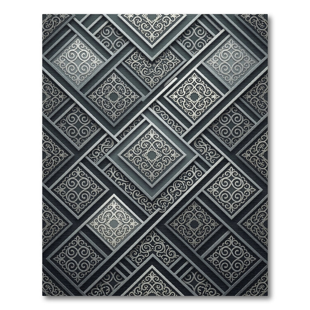Ornate Silver Geometric Arabesque Rug