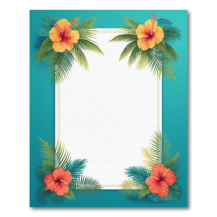 Hibiscus Palm Teal Border Area Rug