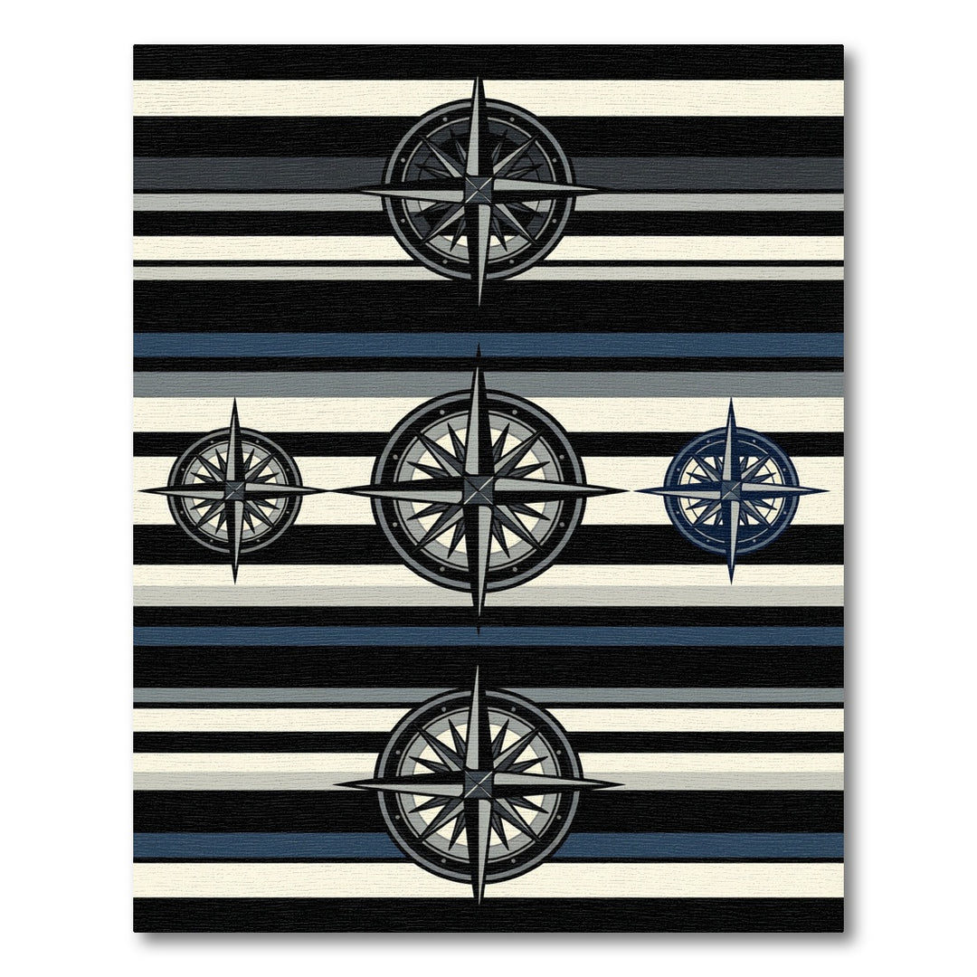 Nautical Navy Compass Rose Stripes Rug