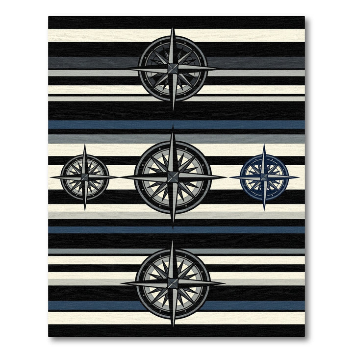 Nautical Navy Compass Rose Stripes Rug