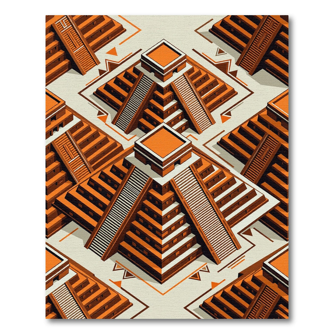 Terracotta Aztec Pyramid Isometric Rug