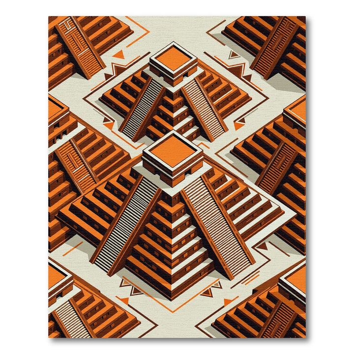 Terracotta Aztec Pyramid Isometric Rug
