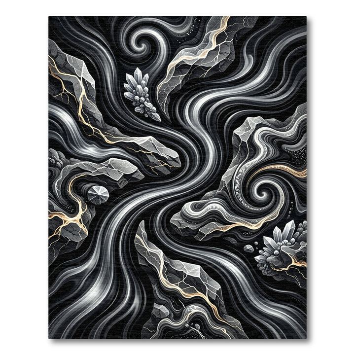 Abstract Black Crystal Swirl Rug