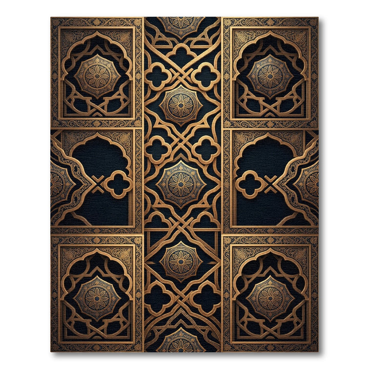 Ornate Gold Arabesque Geometric Rug