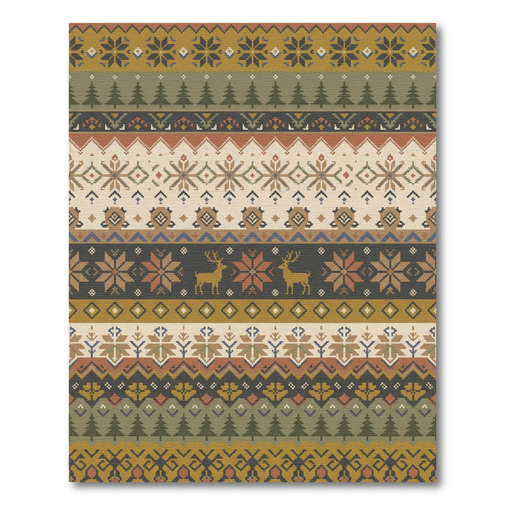 Earthy Woodland Deer Snowflake Stripes Rug